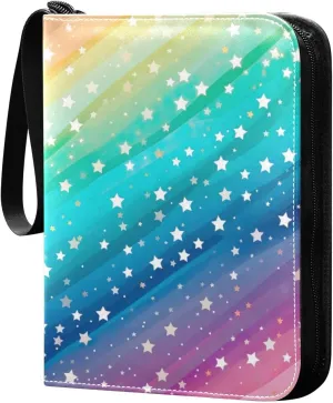 Kigai Colorful Striped Stars Card Binder - 400 Pockets Card Holder with 50 Sleeves, Trading Card Album Folder for Boys Girls