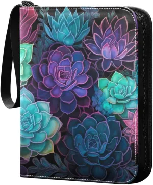 Kigai Colorful Succulent Card Binder - 400 Pockets Card Holder with 50 Sleeves, Trading Card Album Folder for Boys Girls