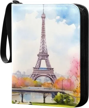 Kigai Eiffel Tower Painting Card Binder - 400 Pockets Card Holder with 50 Sleeves, Trading Card Album Folder for Boys Girls