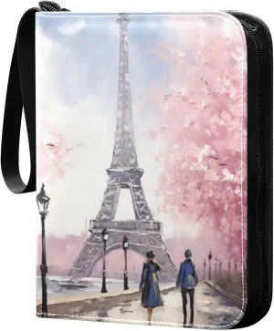 Kigai Eiffel Tower Painting Card Binder - 400 Pockets Card Holder with 50 Sleeves, Trading Card Album Folder for Boys Girls