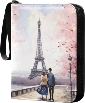 Kigai Eiffel Tower Painting Card Binder - 400 Pockets Card Holder with 50 Sleeves, Trading Card Album Folder for Boys Girls