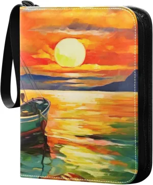 Kigai Fishing Boat Painting Card Binder - 400 Pockets Card Holder with 50 Sleeves, Trading Card Album Folder for Boys Girls