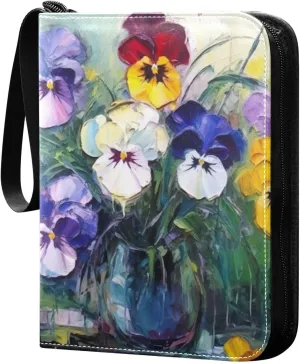Kigai Flower Painting Card Binder - 400 Pockets Card Holder with 50 Sleeves, Trading Card Album Folder for Boys Girls