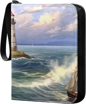 Kigai Lighthouse Painting Card Binder - 400 Pockets Card Holder with 50 Sleeves, Trading Card Album Folder for Boys Girls