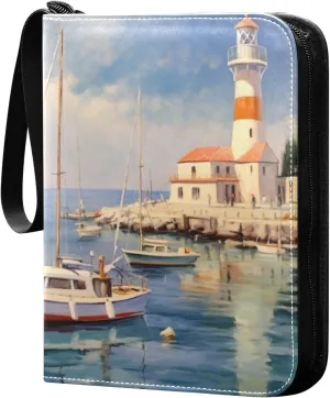 Kigai Lighthouse Painting Card Binder - 400 Pockets Card Holder with 50 Sleeves, Trading Card Album Folder for Boys Girls