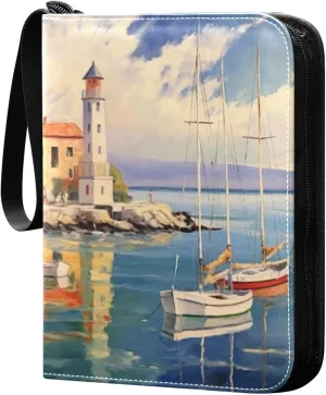Kigai Lighthouse Painting Card Binder - 400 Pockets Card Holder with 50 Sleeves, Trading Card Album Folder for Boys Girls