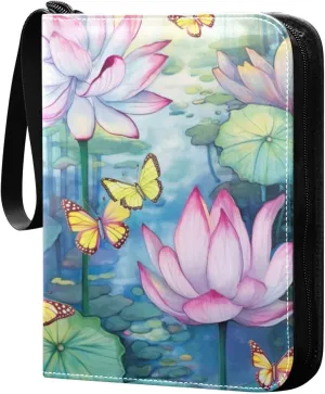 Kigai Lotus Painting Card Binder - 400 Pockets Card Holder with 50 Sleeves, Trading Card Album Folder for Boys Girls