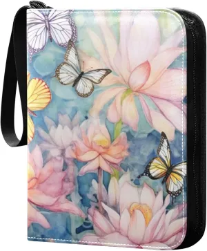 Kigai Lotus Painting Card Binder - 400 Pockets Card Holder with 50 Sleeves, Trading Card Album Folder for Boys Girls