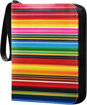 Kigai Mexican Serape Stripes Colorful Card Binder - 400 Pockets Card Holder with 50 Sleeves, Trading Card Album Folder for Boys Girls
