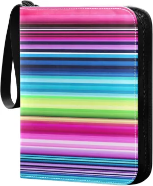 Kigai Mexican Serape Stripes Colorful Card Binder - 400 Pockets Card Holder with 50 Sleeves, Trading Card Album Folder for Boys Girls