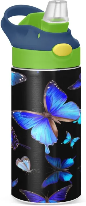 Kigai Midnight Flutter Kids Water Bottle, Stainless Steel Vacuum Insulated Water Bottle with Straw Lid, Leak-Proof Sport Bottle for School or Travel, 12 oz