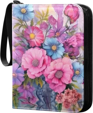 Kigai Painting Flowers Card Binder - 400 Pockets Card Holder with 50 Sleeves, Trading Card Album Folder for Boys Girls