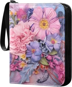 Kigai Painting Flowers Card Binder - 400 Pockets Card Holder with 50 Sleeves, Trading Card Album Folder for Boys Girls