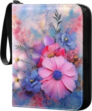 Kigai Painting Flowers Card Binder - 400 Pockets Card Holder with 50 Sleeves, Trading Card Album Folder for Boys Girls