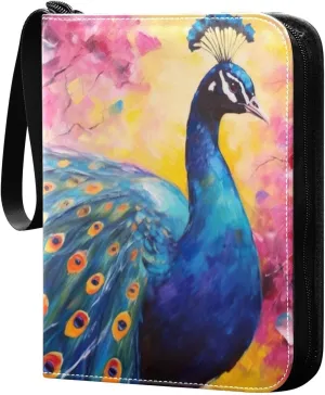 Kigai Peacock Painting Card Binder - 400 Pockets Card Holder with 50 Sleeves, Trading Card Album Folder for Boys Girls