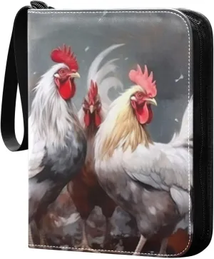 Kigai Rooster Painting Card Binder - 400 Pockets Card Holder with 50 Sleeves, Trading Card Album Folder for Boys Girls