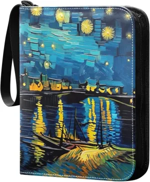 Kigai Starry Night Painting Card Binder - 400 Pockets Card Holder with 50 Sleeves, Trading Card Album Folder for Boys Girls