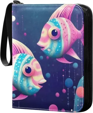 Kigai Two Colorful Fish Card Binder - 400 Pockets Card Holder with 50 Sleeves, Trading Card Album Folder for Boys Girls