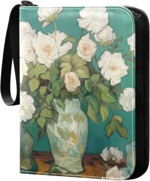 Kigai White Rose Painting Card Binder - 400 Pockets Card Holder with 50 Sleeves, Trading Card Album Folder for Boys Girls
