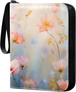Kigai Wildflowers Painting Card Binder - 400 Pockets Card Holder with 50 Sleeves, Trading Card Album Folder for Boys Girls