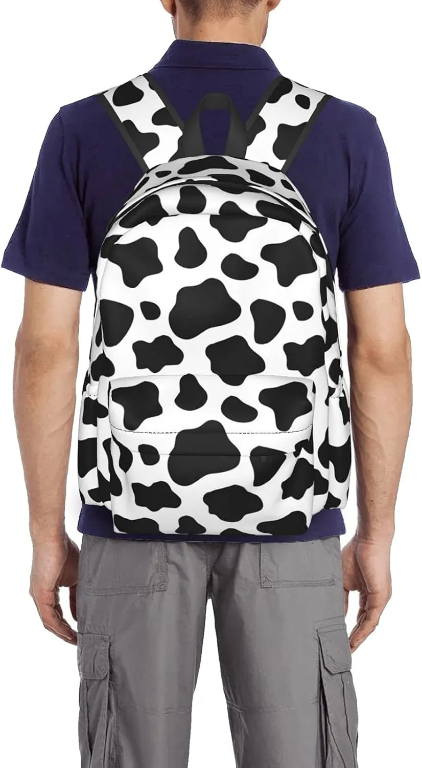 KiuLoam 17 Inch Backpack Black And White Cow Print Laptop Backpack Shoulder Bag School Bookbag Casual Daypack