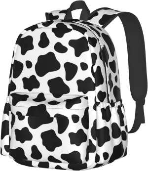 KiuLoam 17 Inch Backpack Black And White Cow Print Laptop Backpack Shoulder Bag School Bookbag Casual Daypack