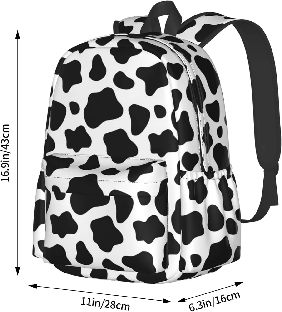 KiuLoam 17 Inch Backpack Black And White Cow Print Laptop Backpack Shoulder Bag School Bookbag Casual Daypack