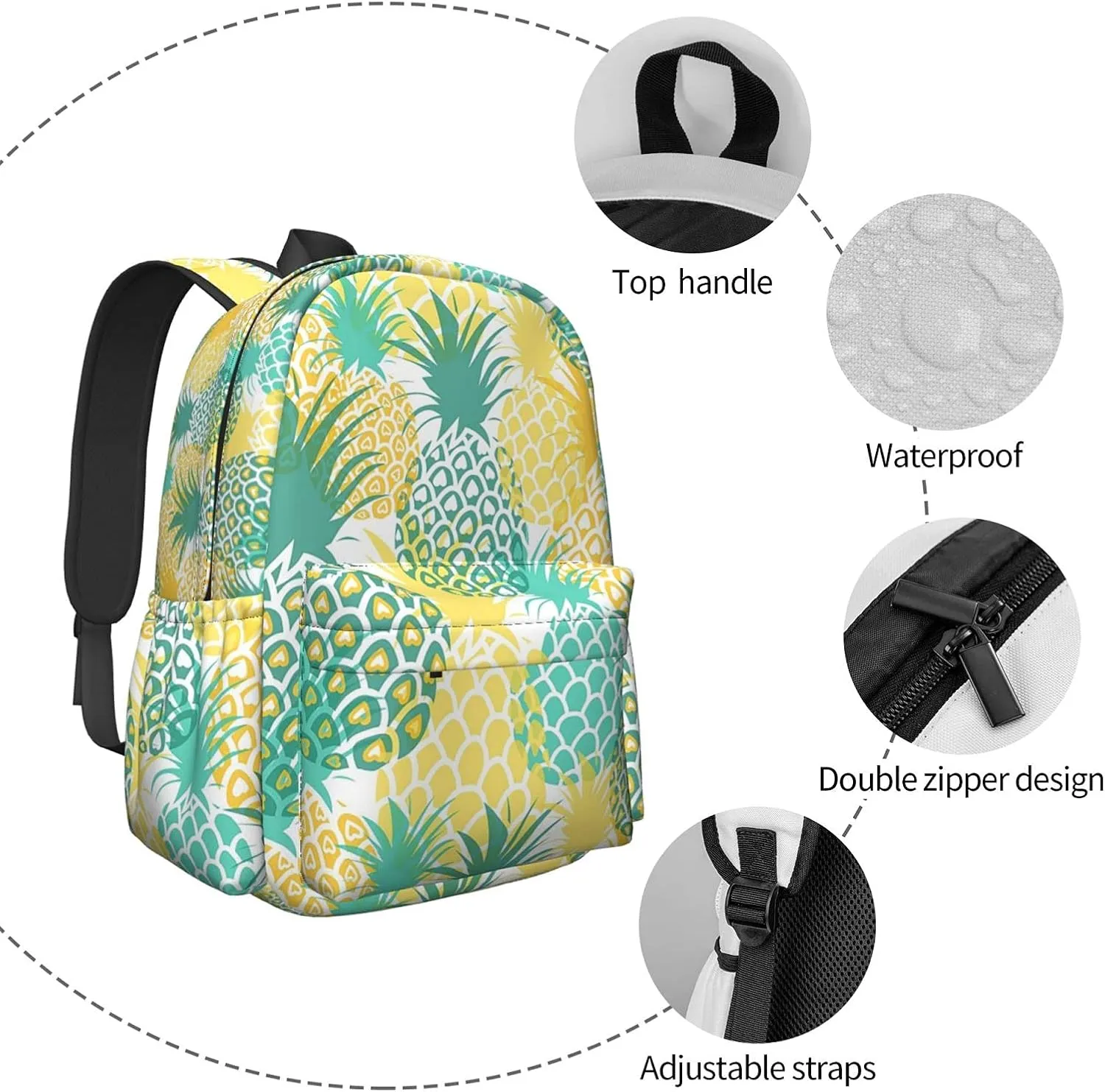KiuLoam 17 inch Backpack Pineapple Tropical Fruit Laptop Backpack Shoulder Bag School Bookbag Casual Daypack