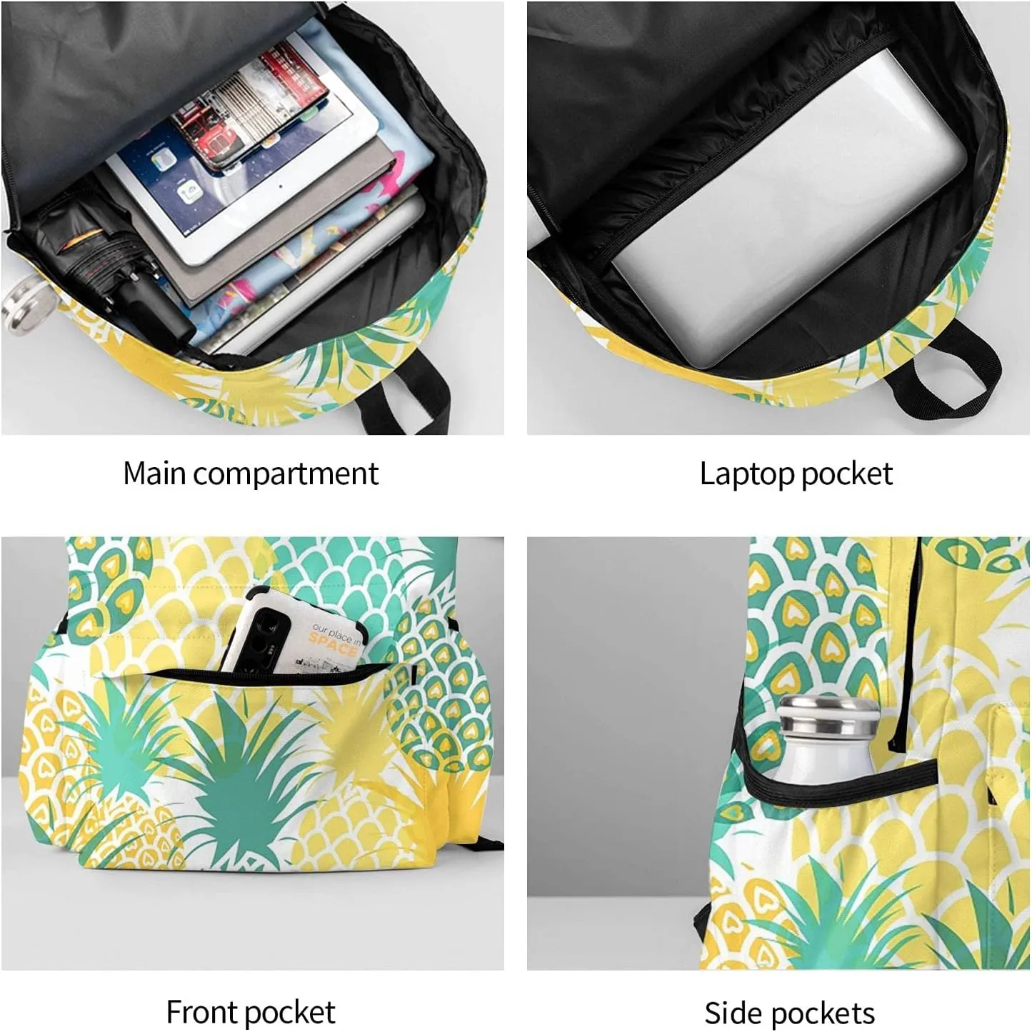 KiuLoam 17 inch Backpack Pineapple Tropical Fruit Laptop Backpack Shoulder Bag School Bookbag Casual Daypack