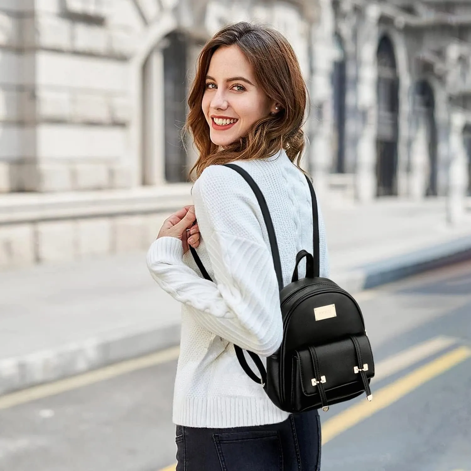 KKXIU Girls Small Backpack Purse Vegan Leather Mini Bookbag for Women Cute Teen Pompom Daypack