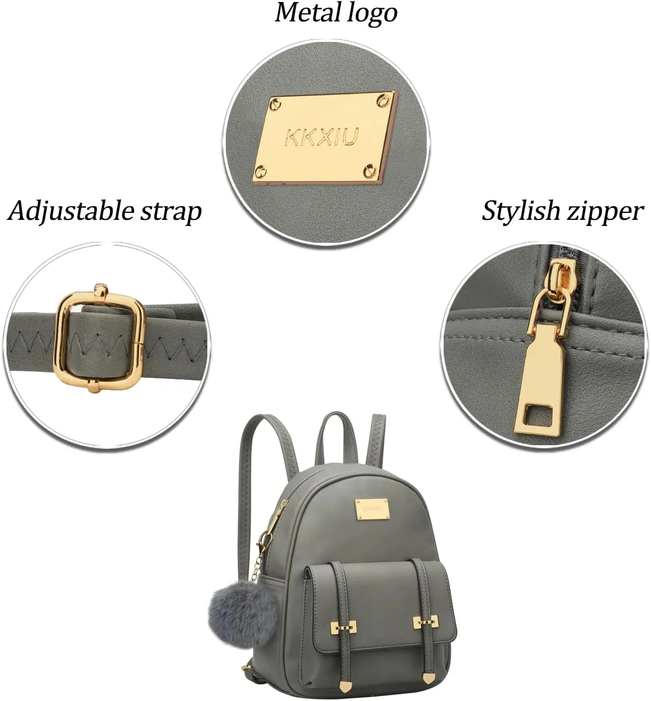 KKXIU Girls Small Backpack Purse Vegan Leather Mini Bookbag for Women Cute Teen Pompom Daypack