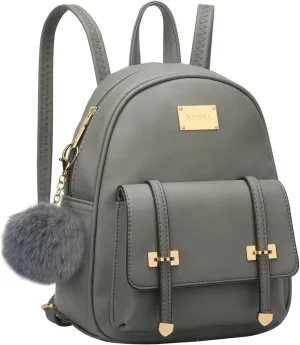 KKXIU Girls Small Backpack Purse Vegan Leather Mini Bookbag for Women Cute Teen Pompom Daypack