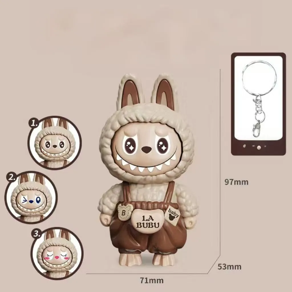 Labubu Keychain with Changeable Faces, Cartoon Key Chain for Bag Charms Handbag Purse Backpack Accessories-Green