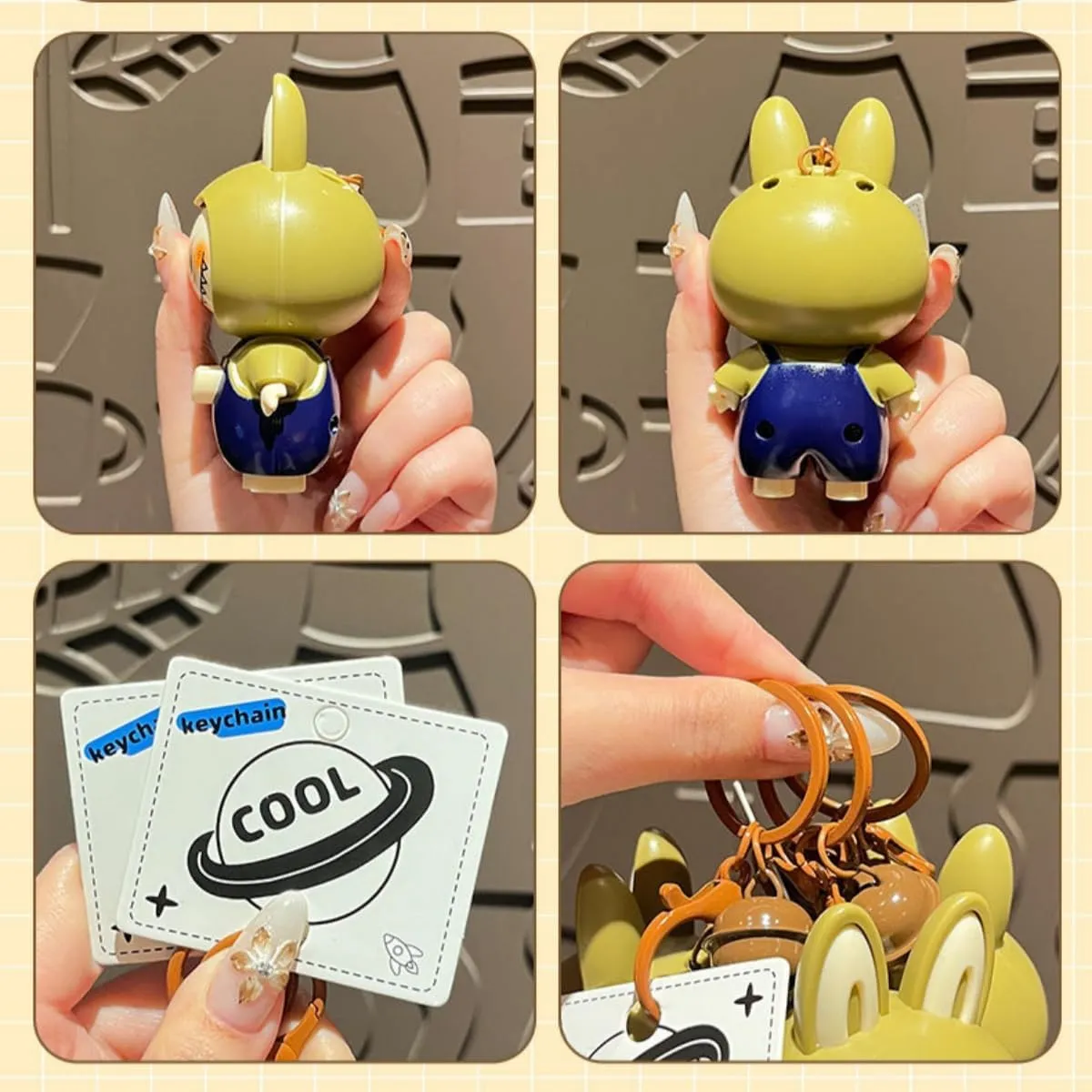 Labubu Keychain with Changeable Faces, Cartoon Key Chain for Bag Charms Handbag Purse Backpack Accessories