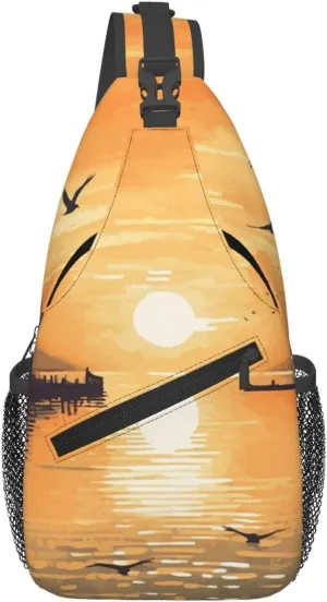 Lake View Illustration Sling Backpack for Women Men Cross Chest Bag Diagonally Crossbody Shoulder Bag Travel