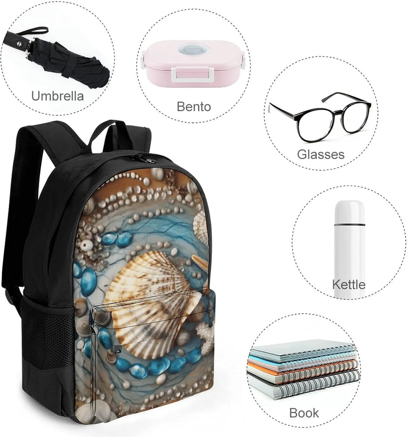 Laptop Backpack for Women Men Daypack Ocean Shell Art Backpacks Computer Bag Travel Laptop Bag Casual Work Bag