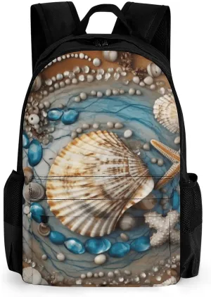 Laptop Backpack for Women Men Daypack Ocean Shell Art Backpacks Computer Bag Travel Laptop Bag Casual Work Bag