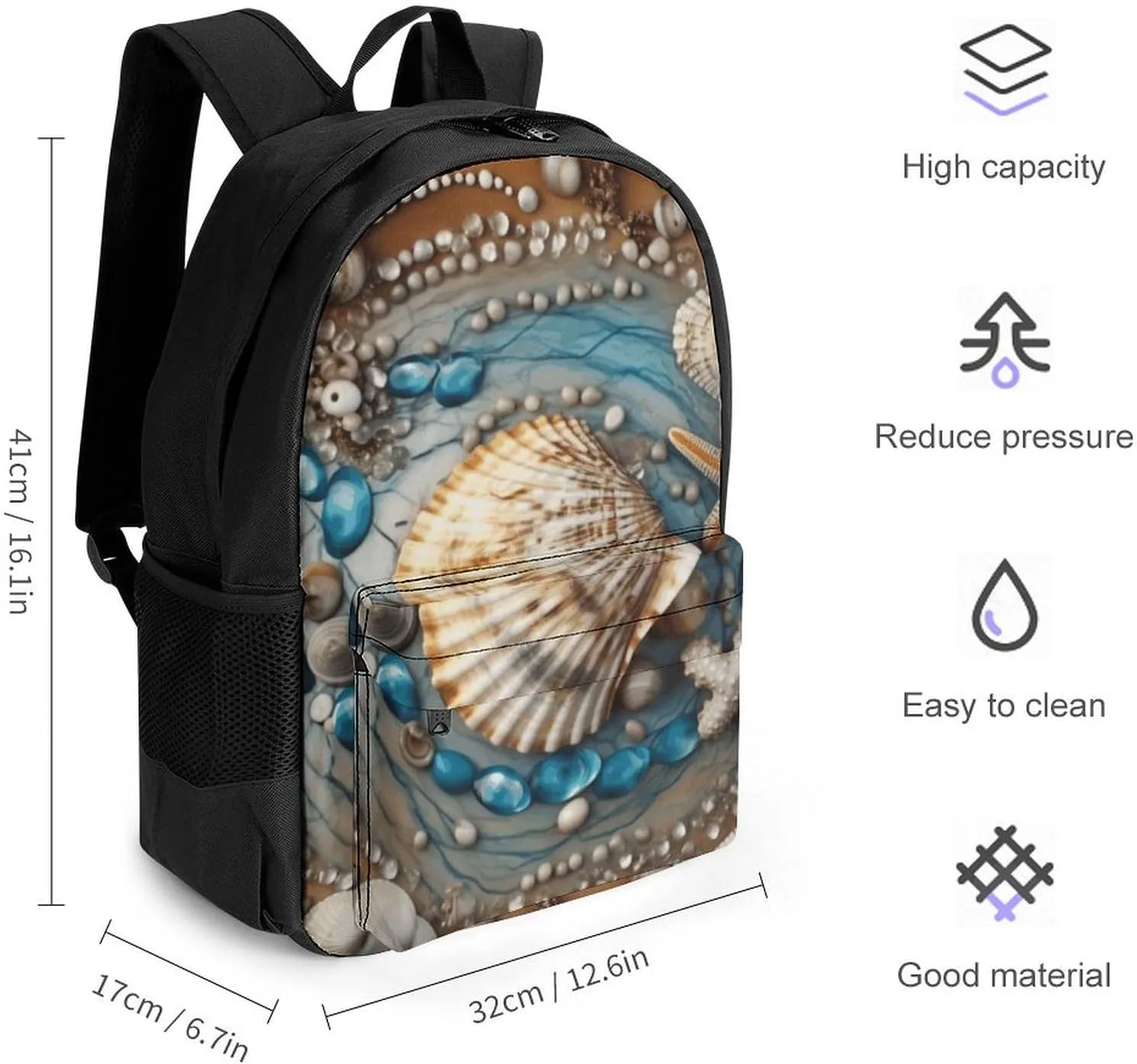 Laptop Backpack for Women Men Daypack Ocean Shell Art Backpacks Computer Bag Travel Laptop Bag Casual Work Bag