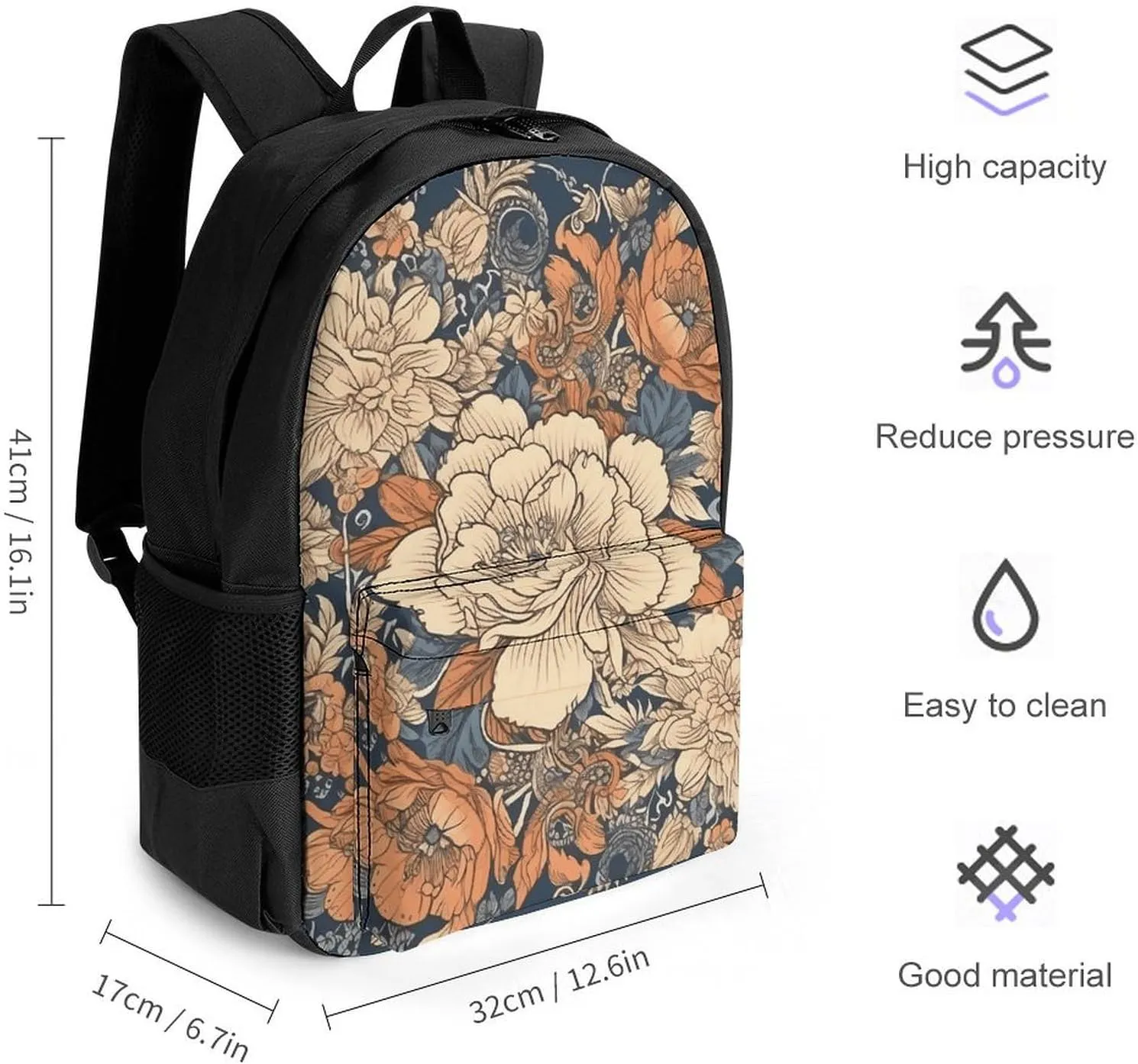 Laptop Backpack for Women Men Daypack Round Ornamental Flowers Backpacks Computer Bag Travel Laptop Bag Casual Work Bag