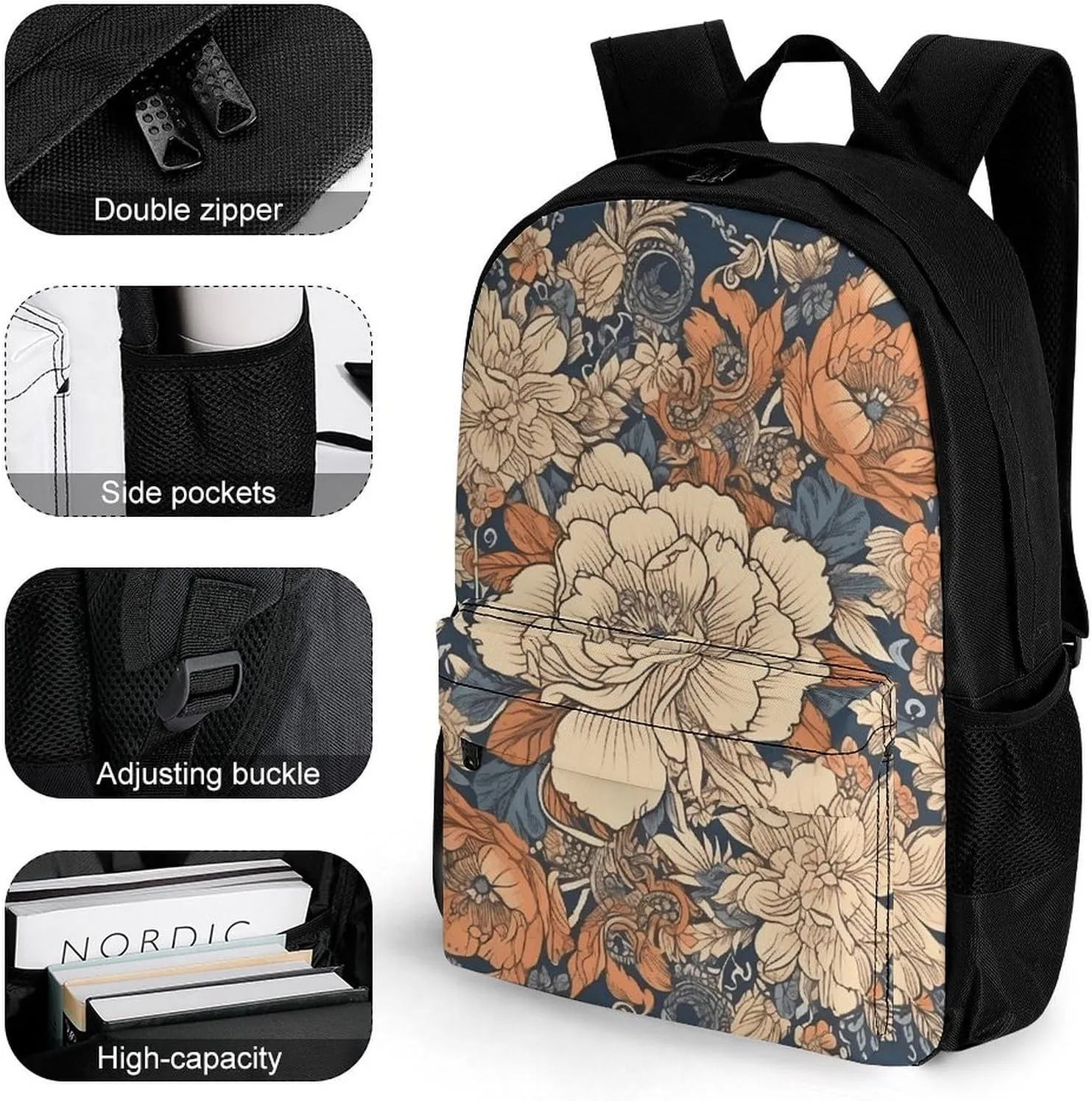 Laptop Backpack for Women Men Daypack Round Ornamental Flowers Backpacks Computer Bag Travel Laptop Bag Casual Work Bag