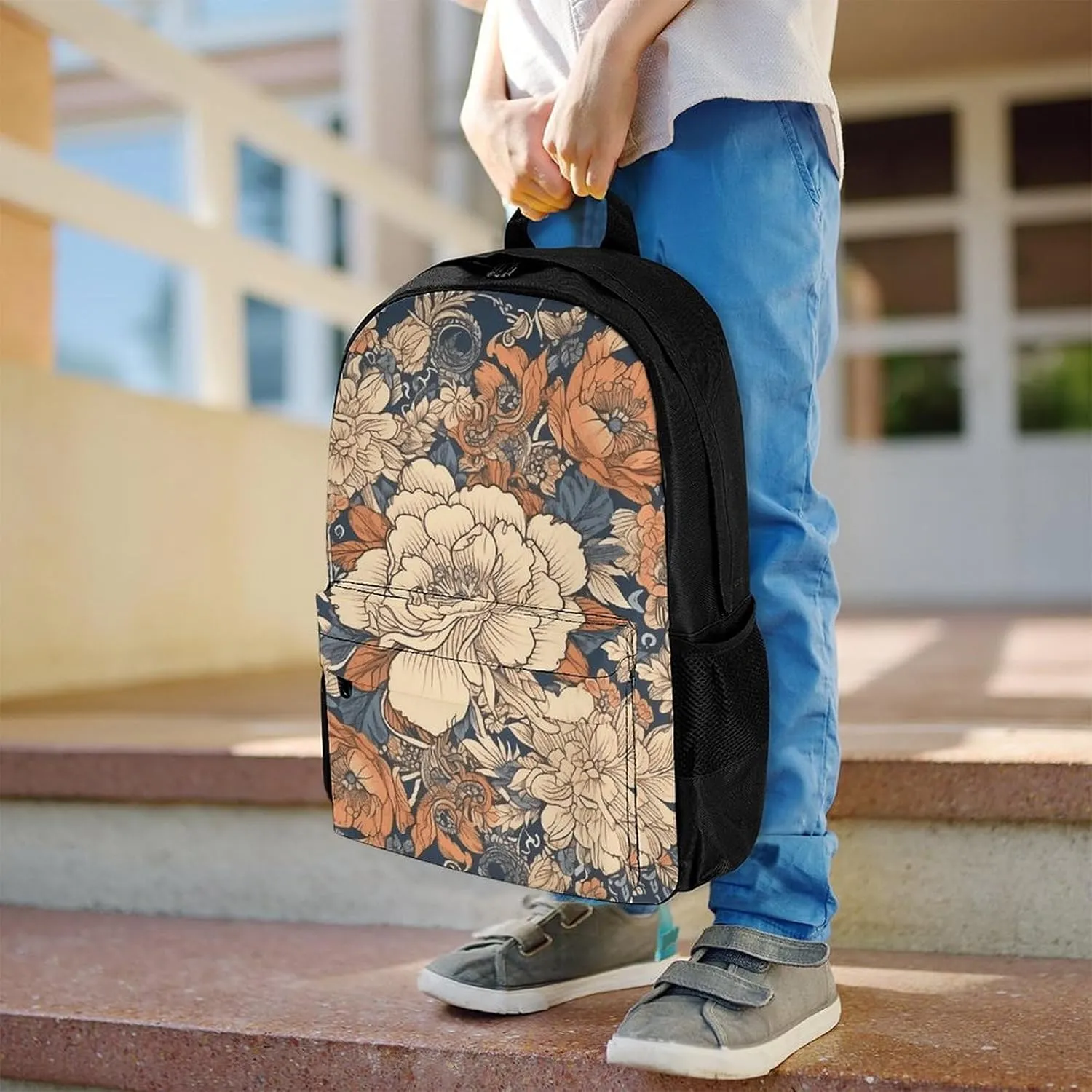 Laptop Backpack for Women Men Daypack Round Ornamental Flowers Backpacks Computer Bag Travel Laptop Bag Casual Work Bag