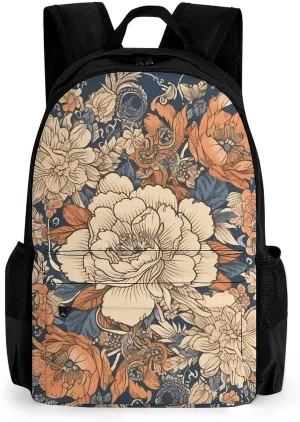Laptop Backpack for Women Men Daypack Round Ornamental Flowers Backpacks Computer Bag Travel Laptop Bag Casual Work Bag
