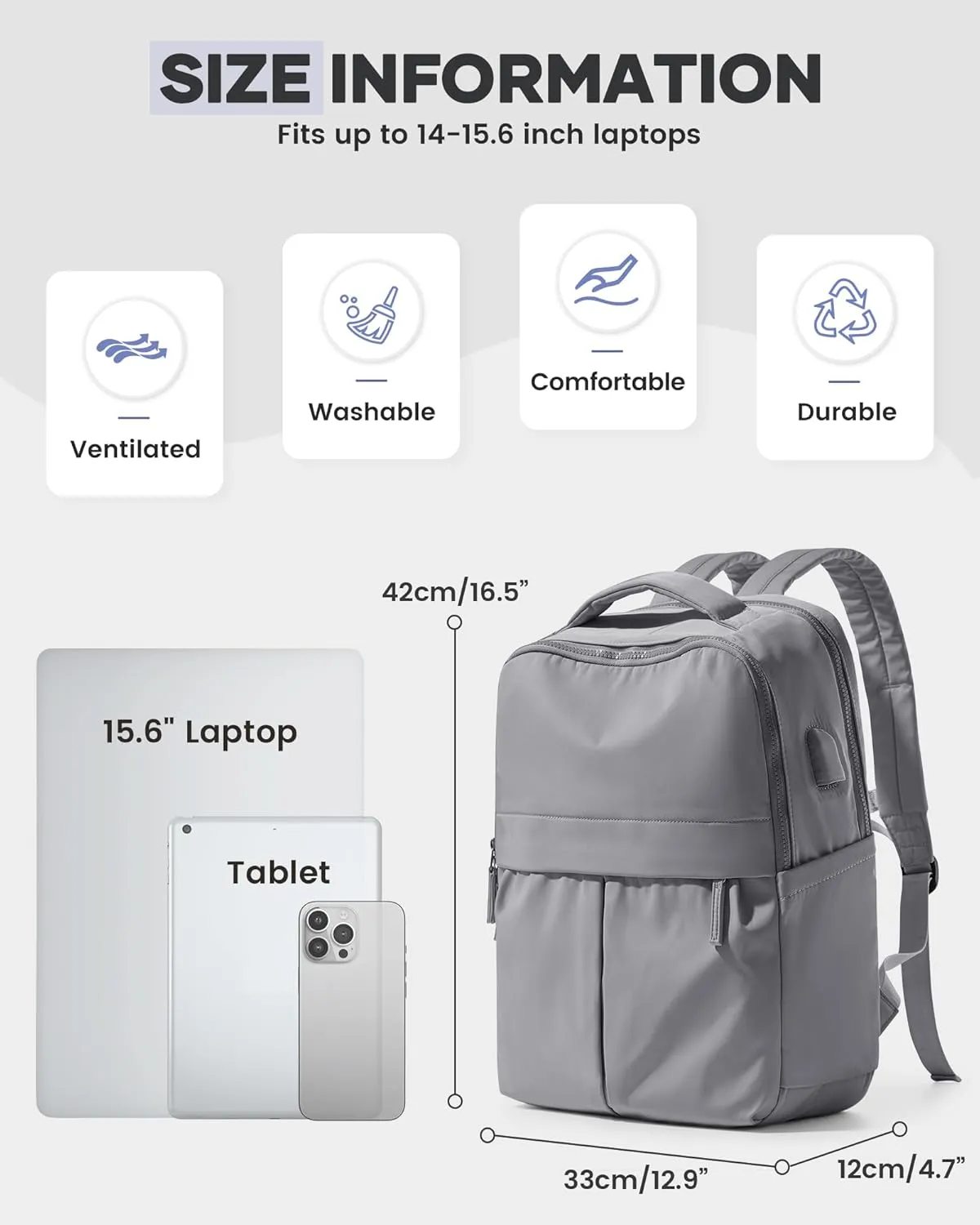 Laptop Backpack For Women Travel Backpack Carry On Flight Approved Gym Backpack Work Backpack For Men Personal Item Travel Bag Casual Daypack Backpacks College Backpack For Traveling On Airplane Grey