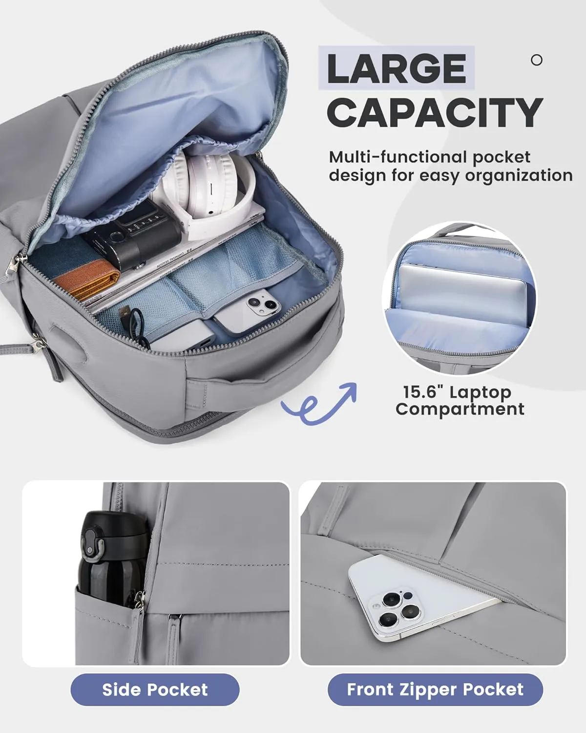 Laptop Backpack For Women Travel Backpack Carry On Flight Approved Gym Backpack Work Backpack For Men Personal Item Travel Bag Casual Daypack Backpacks College Backpack For Traveling On Airplane Grey