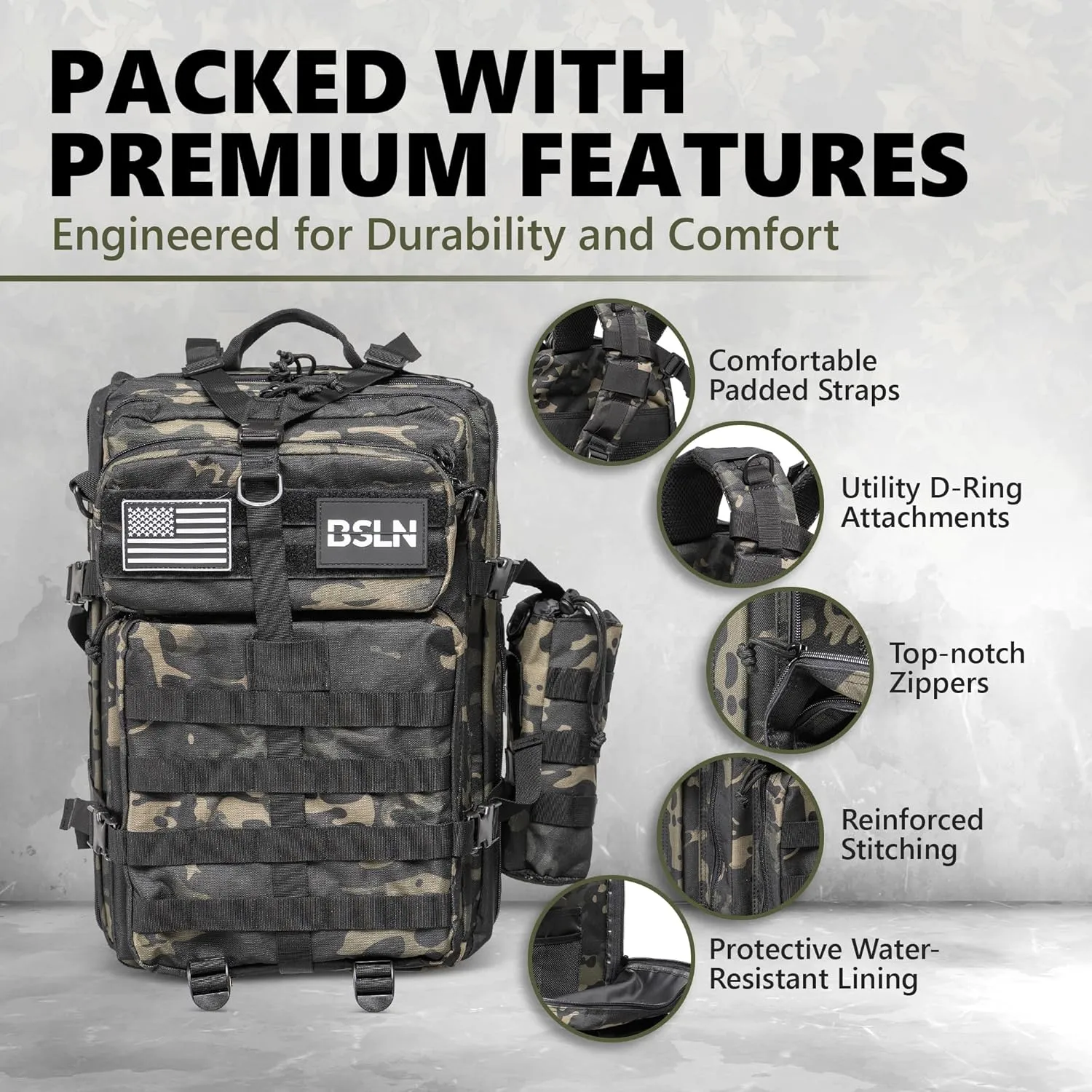 Large 45L Tactical Backpack for Men, Military Backpacks for Women, Bug out Bag Army 3 Days Assault Pack Rucksack with Molle System