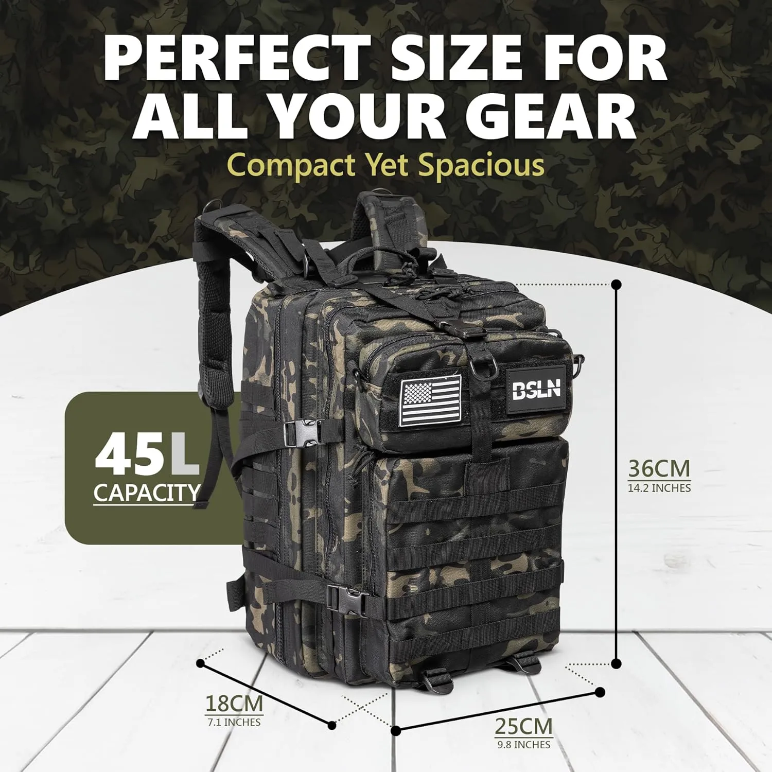 Large 45L Tactical Backpack for Men, Military Backpacks for Women, Bug out Bag Army 3 Days Assault Pack Rucksack with Molle System