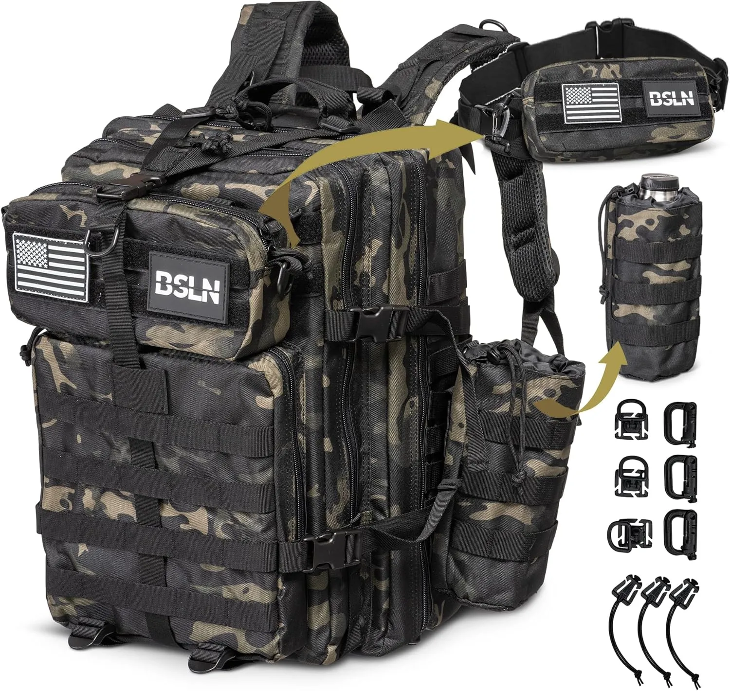 Large 45L Tactical Backpack for Men, Military Backpacks for Women, Bug out Bag Army 3 Days Assault Pack Rucksack with Molle System