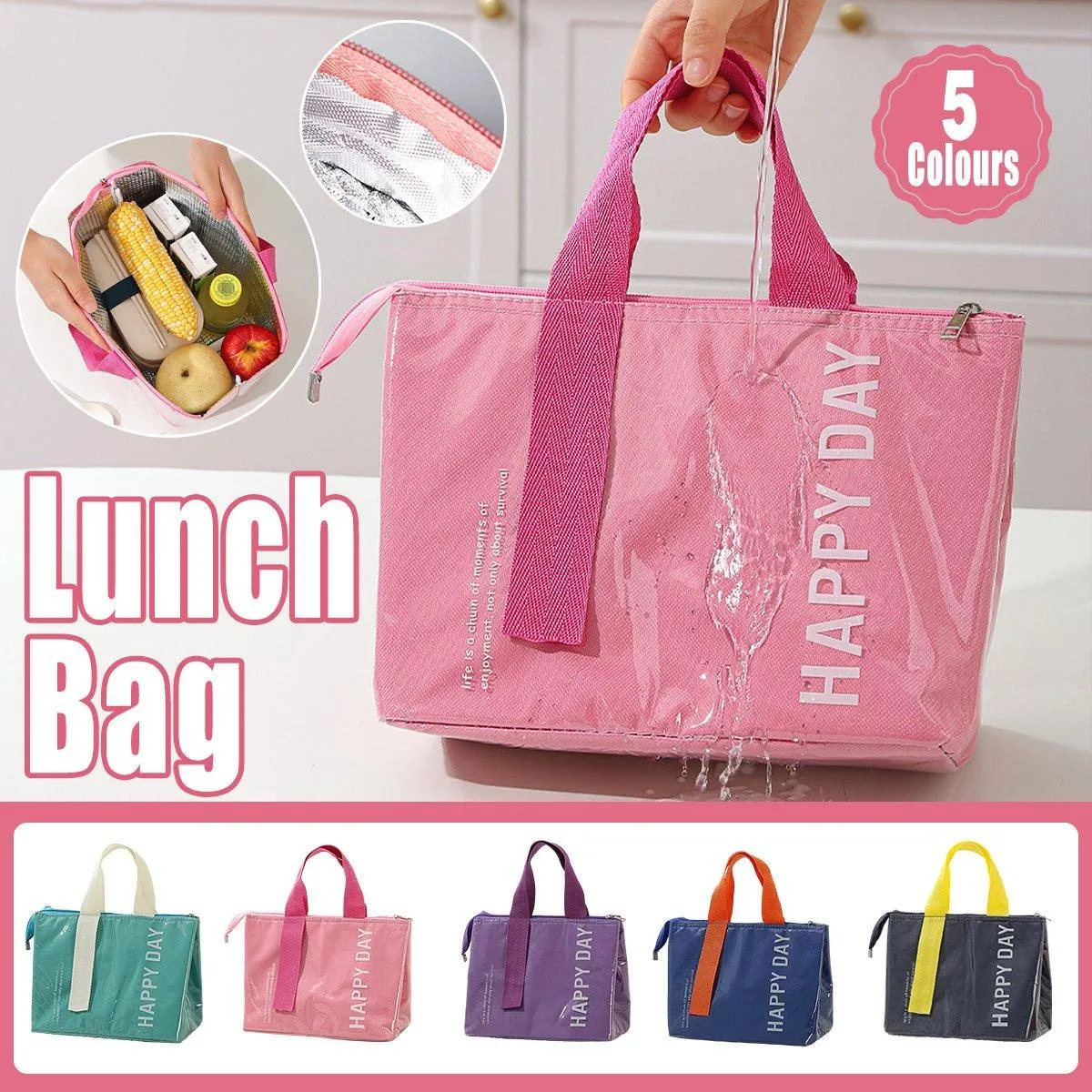 Large Capacity Lunch Bag 1PC 5Colours Thermal Insulated