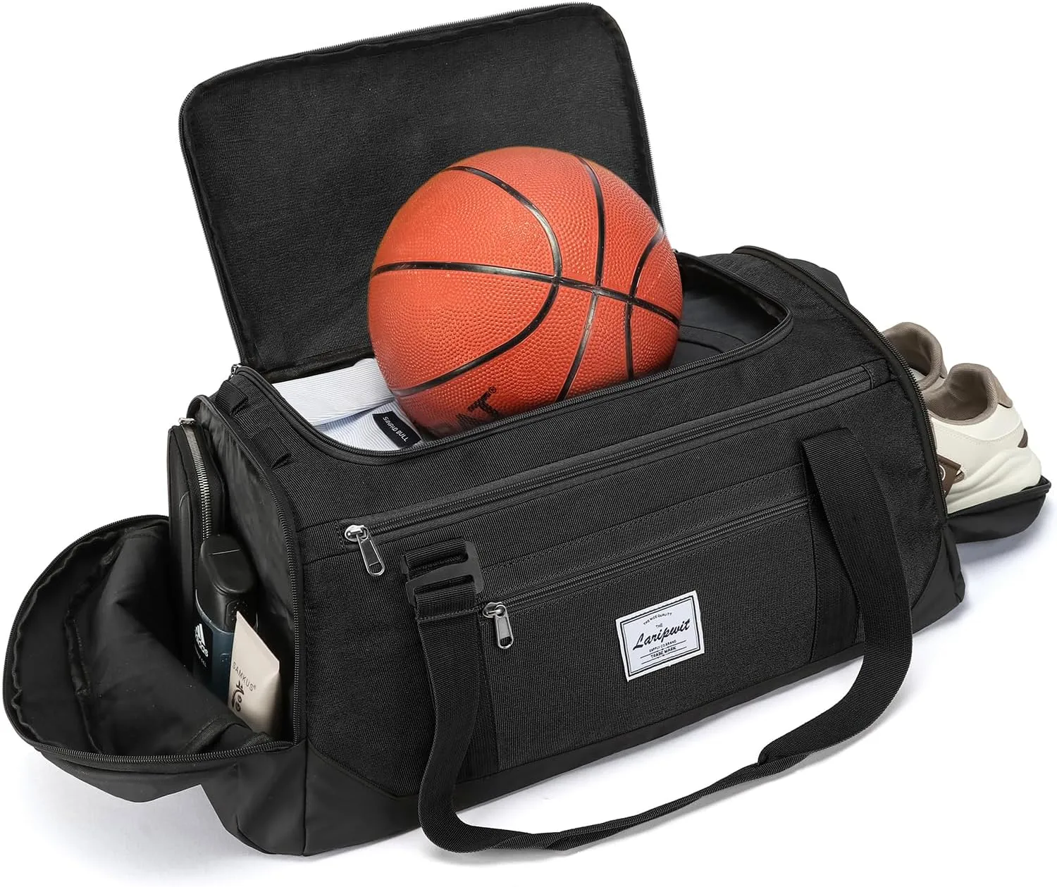 Laripwit Gym Bag Backpack for Men 40L Medium Sports Basketball Duffle Bag with Shoes Compartment & Wet Pocket, Travel Duffel Bag Backpacks for Weekender traveling, Womens Overnight Bag, Black