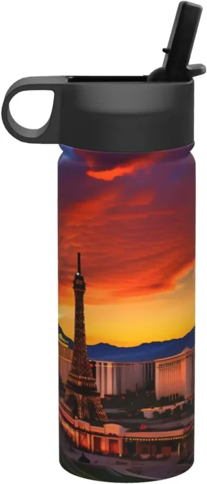 Las Vegas Sunset Print Flask Stainless Steel Water Bottle with Straw 18OZ FOR Outdoor Gym Commute